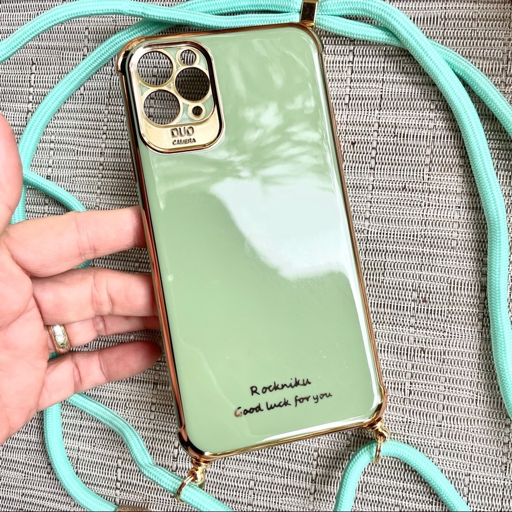 iPhone 11ProMax sage & gold crossbody case